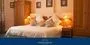 Cozy bedroom with a large bed pillows and bedside lamps