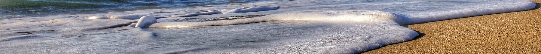 Waves crashing onto a sandy beach with foamy water