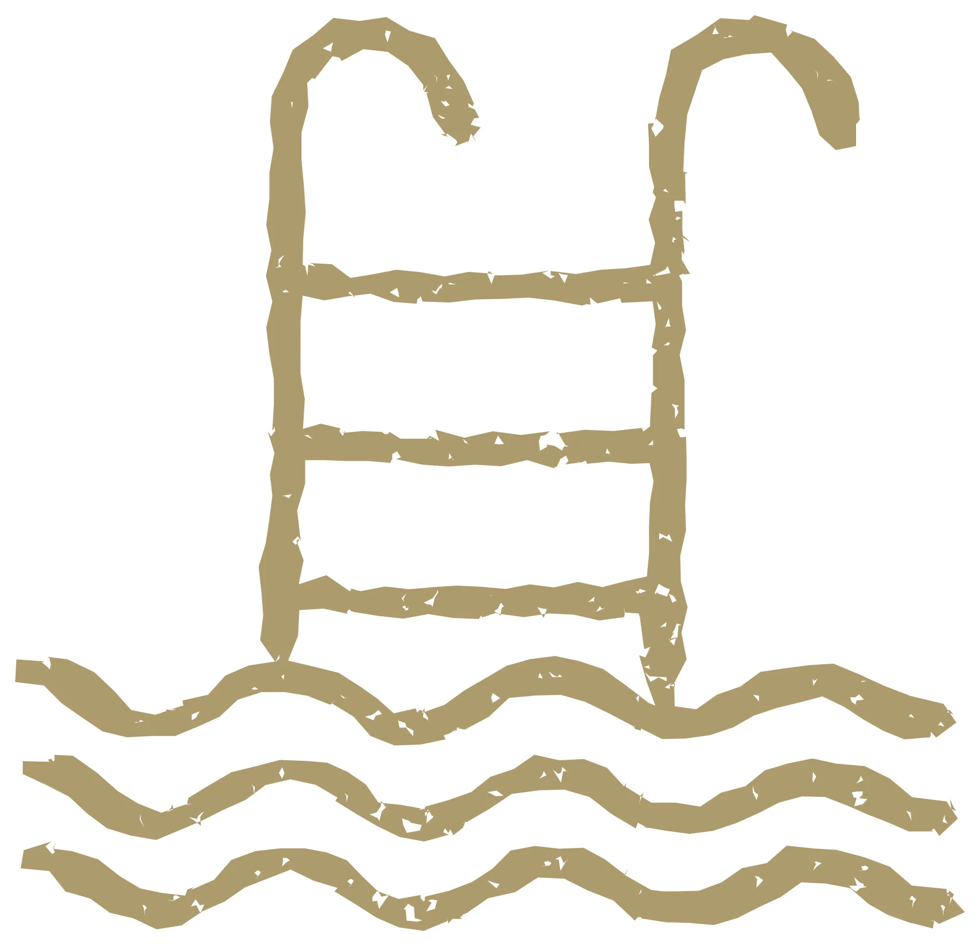 Swimming pool ladder with wavy water lines below
